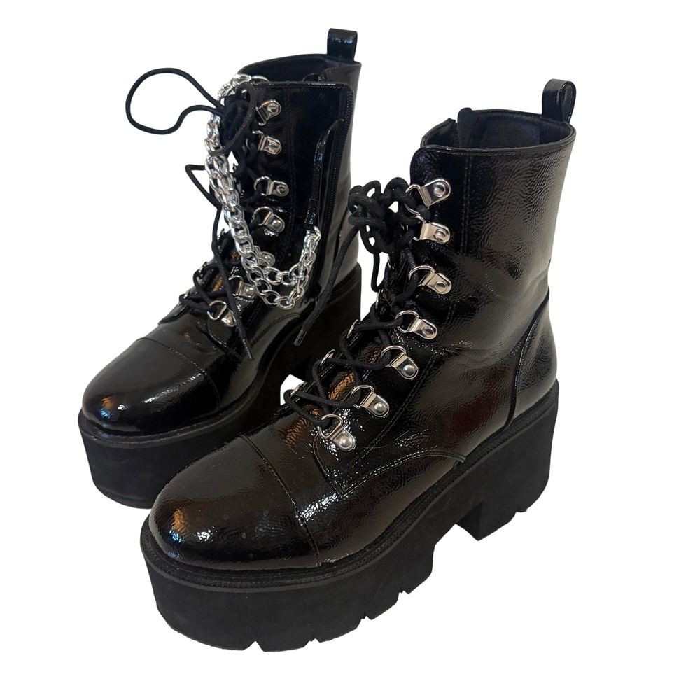Unbranded Platform Combat Boots Womens 8.5 Black Excellent Chain Lug Sole